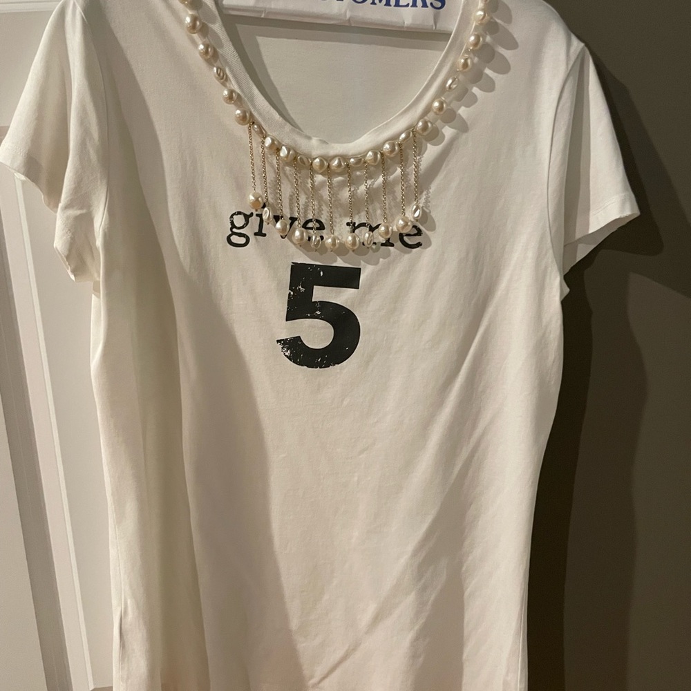 Pinko Graphic Tee with Pearl Detail